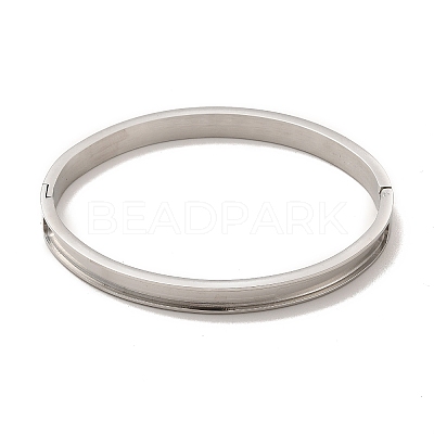 Egg Shaped 201 Stainless Steel Grooved Hinged Bangles LS-STAS-G306-04P-1
