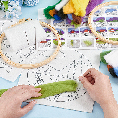 Flower Hanging Painting Needle Felting Kit for Beginners DIY-WH0304-983-1