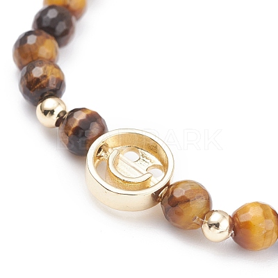 Faceted Round Natural Tiger Eye & Lapis Lazuli & Amethyst Beads Stretch Bracelets Set BJEW-JB07082-1