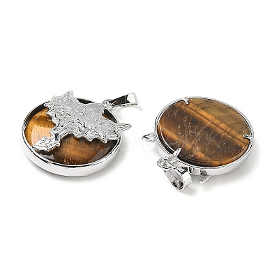Natural Tiger Eye Flat Round Pendants G-G279-01P-09-1