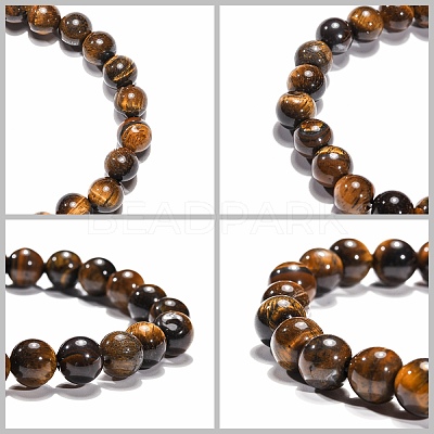 Natural Tiger Eye Beaded Stretch Bracelets B072-7-1