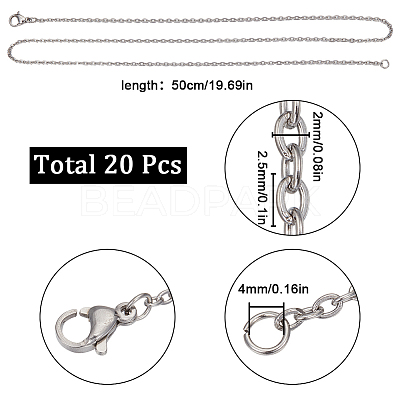 20Pcs 304 Stainless Steel Cable Chain Necklaces Set STAS-SC0006-22P-1