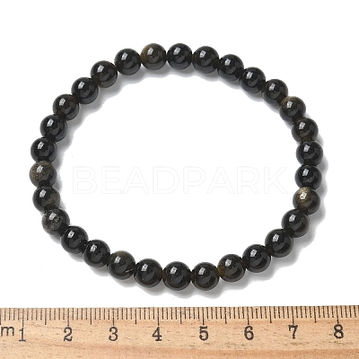 Natural Golden Sheen Obsidian Bead Stretch Bracelets X-BJEW-K212-A-020-1