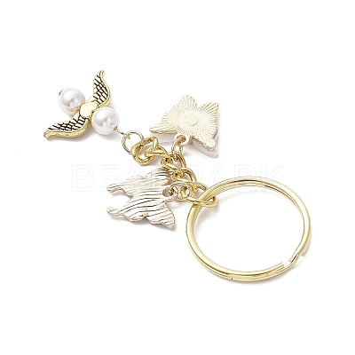2Pcs Butterfly Alloy Acrylic & Rhinestone & Angle Pendant Keychains KEYC-JKC01251-1