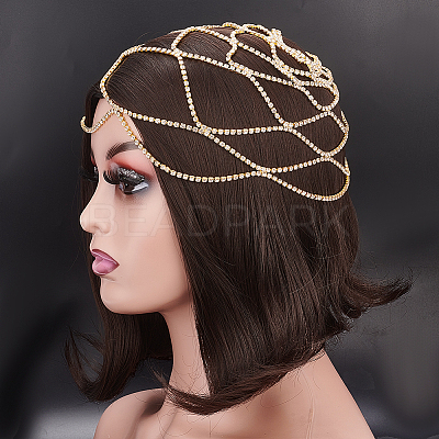 Rhinestone Mesh Headpiece Cap AJEW-WH0413-82A-1