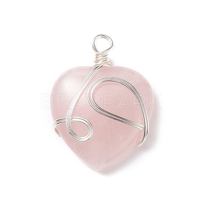 Natural Rose Quartz Pendants PALLOY-JF01663-08-1