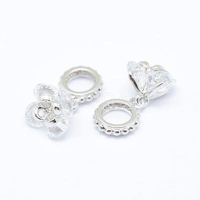 Brass Micro Pave Cubic Zirconia European Dangle Charms ZIRC-P067-12P-NR-1