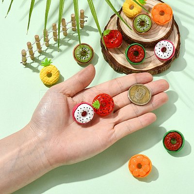12Pcs 6 Styles Fruit Doughnut Resin Brooches JEWB-CJ0003-08-1