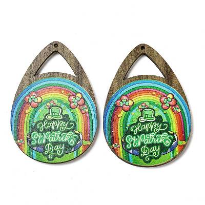 Saint Patrick's Day Single Face Printed Wood Big Pendants WOOD-E016-04-1
