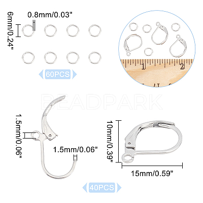40Pcs 201 Stainless Steel Leverback Earrings Findings STAS-UN0041-84-1