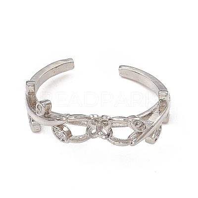 Branch Leaf Rack Plating Brass with Clear Cubic Zirconia Open Cuff Ring Settings KK-G455-12P-1