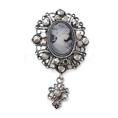 Retro Alloy Rhinestone Oval Brooch JEWB-B022-01AS-01-1