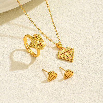 Diamond Brass Stud Earrings & Pendant Necklaces & Rings Sets for Women YM9426-1