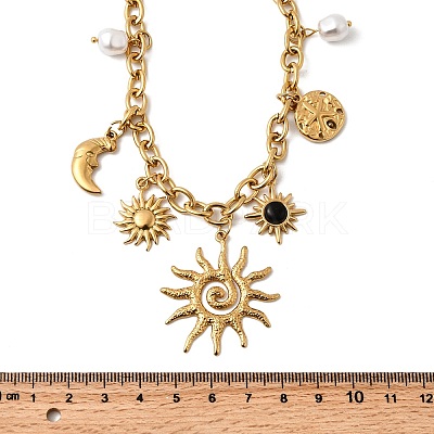 304 Stainless Steel Resin & Plastic Pearl Sun Pendant Bib Necklaces NJEW-H073-01G-1