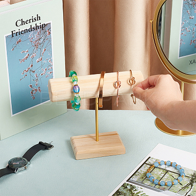 Wood T Bar Bracelet Display Stands AJEW-WH0534-19B-1