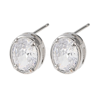 Brass Micro Pave Clear Cubic Zirconia Stud Earrings EJEW-C174-02E-P-1