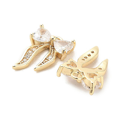 Brass Micro Pave Clear Cubic Zirconia Charms KK-C054-14G-1