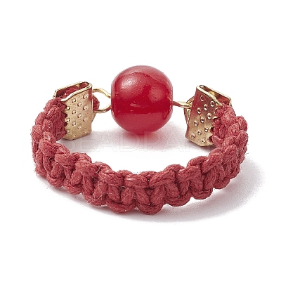 Glass Round Ball Braided Bead Style Finger Ring RJEW-JR00600-03-1