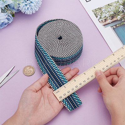 5 Yards Polyester Striped Jacquard Ribbon OCOR-WH0078-287C-1