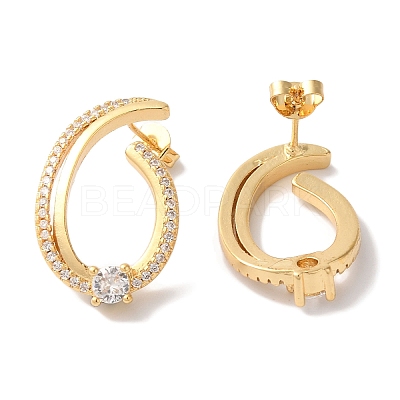 Brass Micro Pave Clear Cubic Zirconia Stud Earrings for Women EJEW-A110-04G-1
