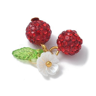 Handmade Polymer Clay Rhinestone Cherry Pendants PALLOY-JF03868-04-1