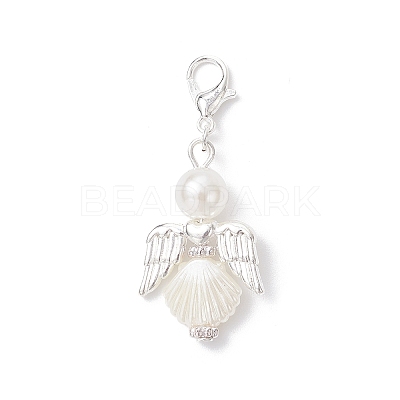 Angel Alloy & ABS Imitation Pearl Pendants Decorations HJEW-JM04080-1