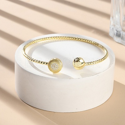 Clear Cubic Zirconia Open Cuff Bangle BJEW-G737-01G-03-1