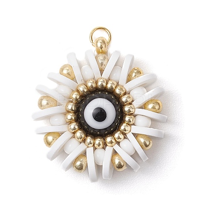 Handmade Polymer Clay and Evil Eye Lampwork and Glass Round Pendants PALLOY-MZ00638-01-1