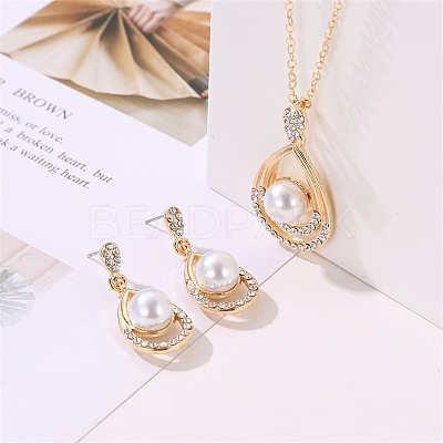 Teardrop Alloy Crystal Rhinestone Stud Dangle Earrings & Pendant Necklaces Sets WGE0910-01-1