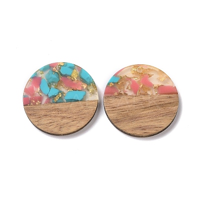 Transparent Resin & Walnut Wood Pendants RESI-N025-045D-1