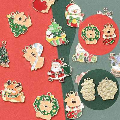 15Pcs 15 Styles Christmas Theme Alloy Enamel Pendants ENAM-FS0003-96-1