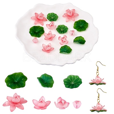 14 Pieces 7 Styles Acrylic Lotus Charm Pendant Colorful Flower Leaf Charm Plants Charm Pendant for Jewelry Earring Bracelet Making Crafts JX564A-1