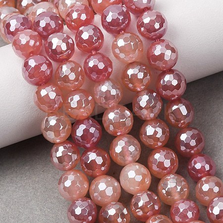 Electroplated Natural Agate Beads Strands G-B191-A07-8mm-15-1