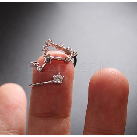 Twelve Constellation Brass Micro Pave Clear Cubic Zirconia Cuff Rings FS-WG8E359-18-1