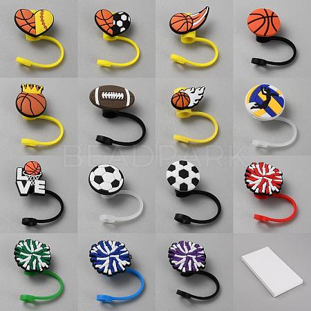 DICOSMETIC 15Pcs 15 Styles Sports Theme Ball Silicone Straw Caps AJEW-DC0001-45-1