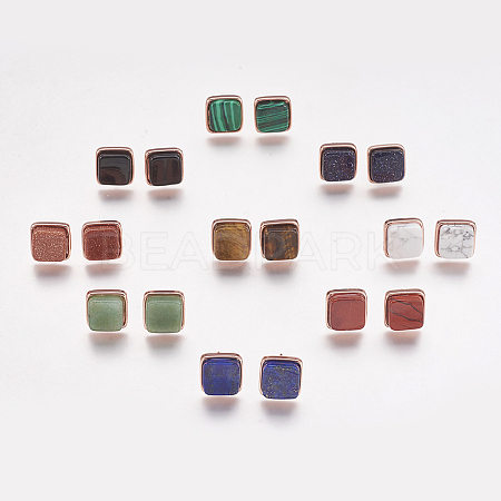 Natural & Synthetic Mixed Stone Stud Earrings EJEW-F139-A-1