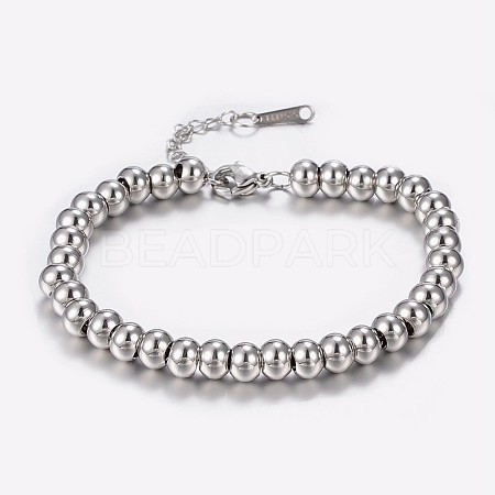 304 Stainless Steel Bracelets with 201 Stainless Round Beads BJEW-I238-12P-1