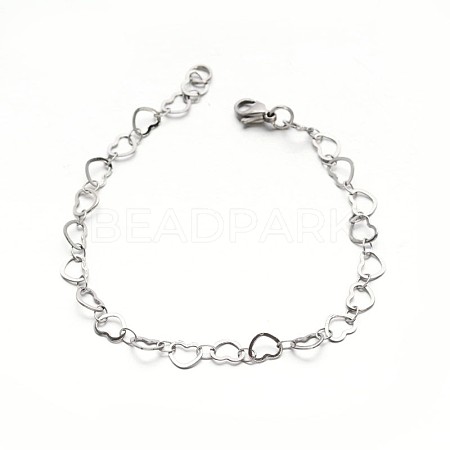 Tarnish Resistant 304 Stailess Steel Heart Link Bracelets BJEW-N280-04-1