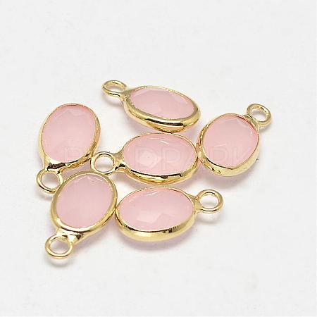 Oval Faceted Golden Tone Brass Glass Charms GLAA-O015-25G-1
