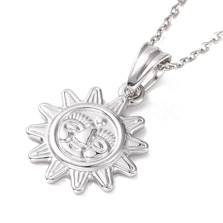 304 Stainless Steel Smiling Face Sun Pendant Necklace for Women STAS-E154-12P-1
