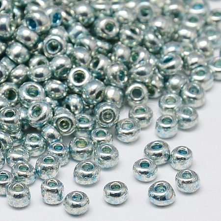 Cadet Blue 8/0 Loose Electroplate Iris Round Spacer Glass Seed Beads X-SEED-A013-8-QC18-1
