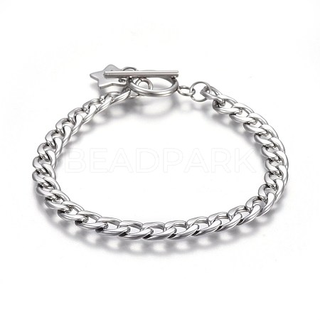 304 Stainless Steel Curb Chain Bracelets BJEW-L637-03-P-1