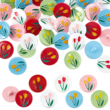 60Pcs 6 Colors 1-Hole Spray Painted ABS Plastic Buttons BUTT-PH0001-65B-1