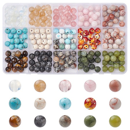 225Pcs 15 Styles Natural & Synthetic Mixed Gemstone Beads Set G-FS0005-72-1