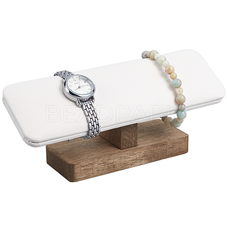 PU Leather T-Bar Bracelet Display Stands with Wooden Base BDIS-WH0010-11C-1