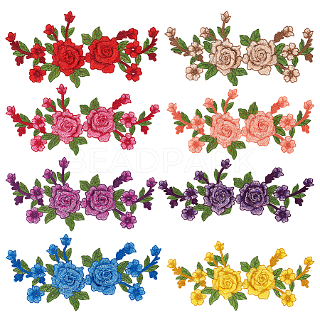 HOBBIESAY 8Pcs 8 Colors 3D Flower Pattern Computerized Embroidery Appliques PATC-HY0001-15-1