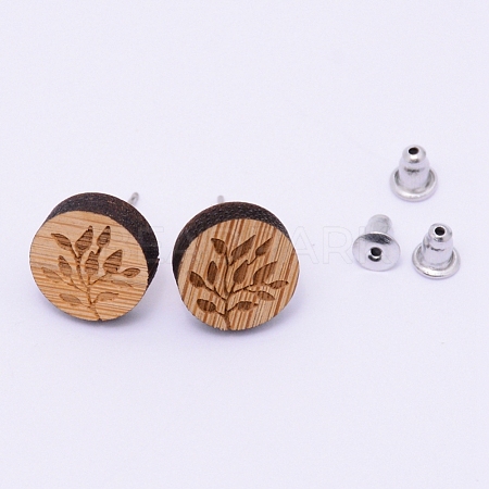 Natural Wood Stud Earrings EJEW-WH0005-03D-1