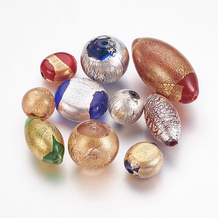 Handmade Gold & Silver Foil Blown Glass Beads BLOW-E002-01-1