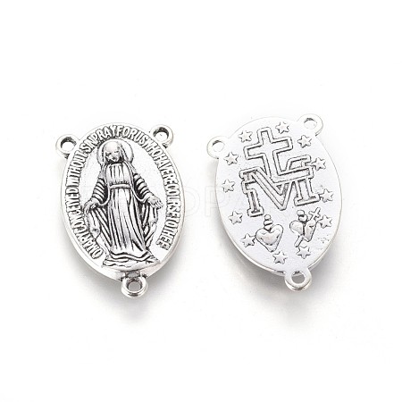 Holy Oval Carved Virgin Mary Tibetan Style Alloy Chandelier Component Links TIBEP-LF0961YKG-AS-FF-1