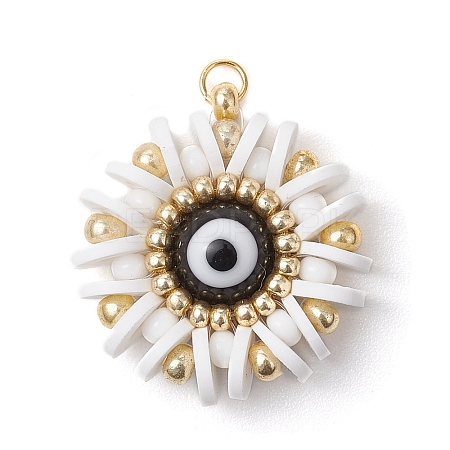 Handmade Polymer Clay and Evil Eye Lampwork and Glass Round Pendants PALLOY-MZ00638-01-1